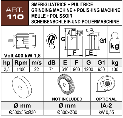 ART. 110 – Kotoučová bruska s leštičkou 1,8 kW – Technické parametry