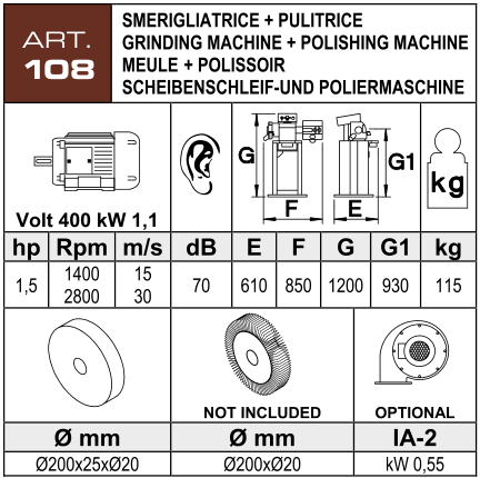 ART. 108 – Kotoučová bruska s leštičkou 1,1 kW – Technické parametry